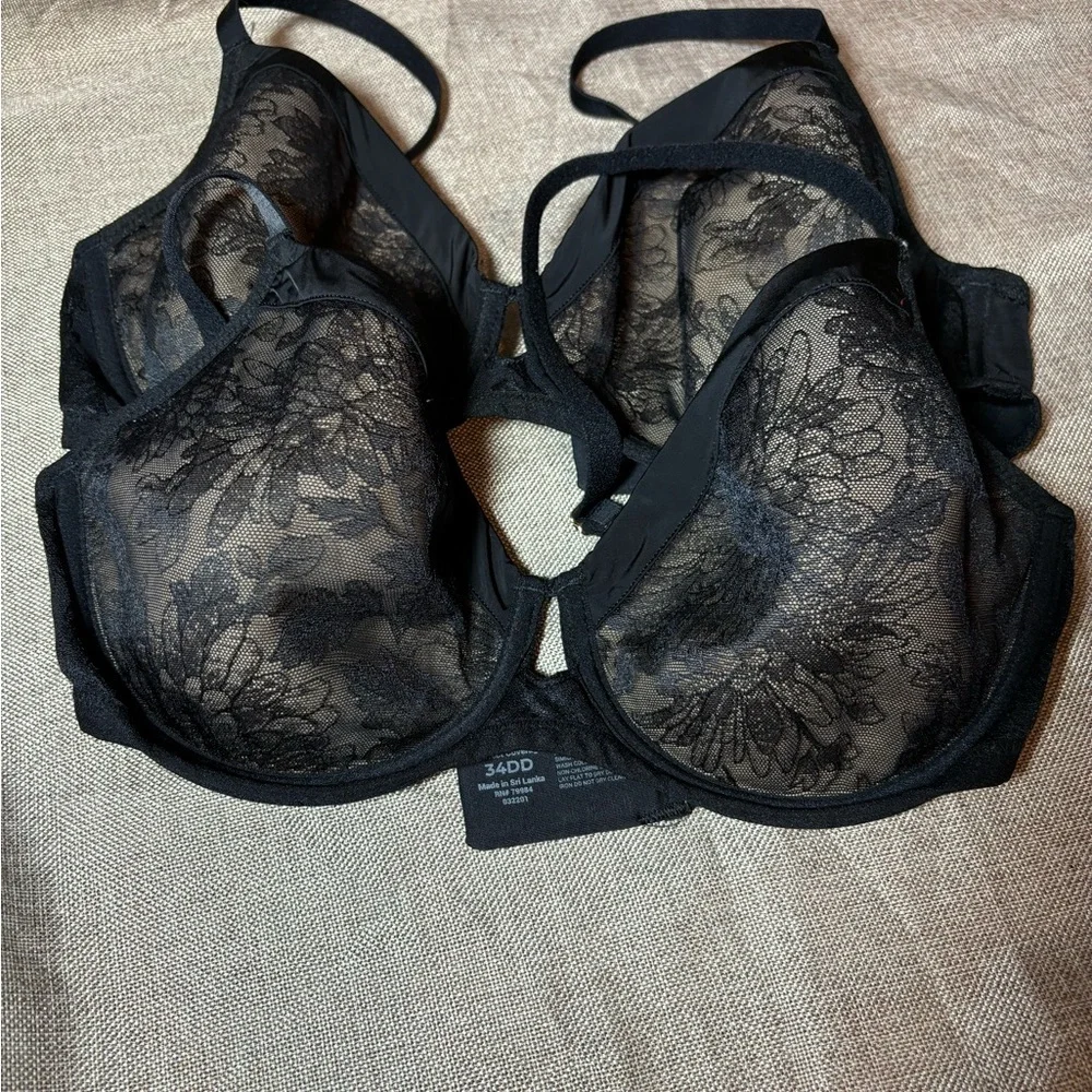 SOMA (2) Lightest Lift Perfect Coverage Black Lace Size 34DD Bundle of 2
